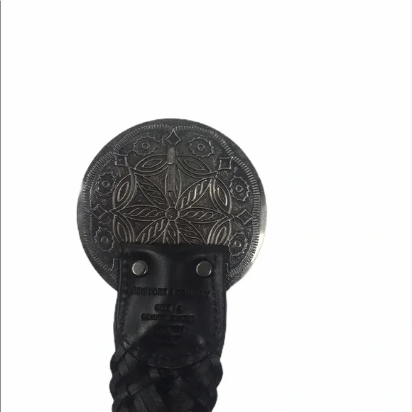 New York & Co Braided Brown Leather Belt Silver Medallion Buckle - Picture 6 of 14